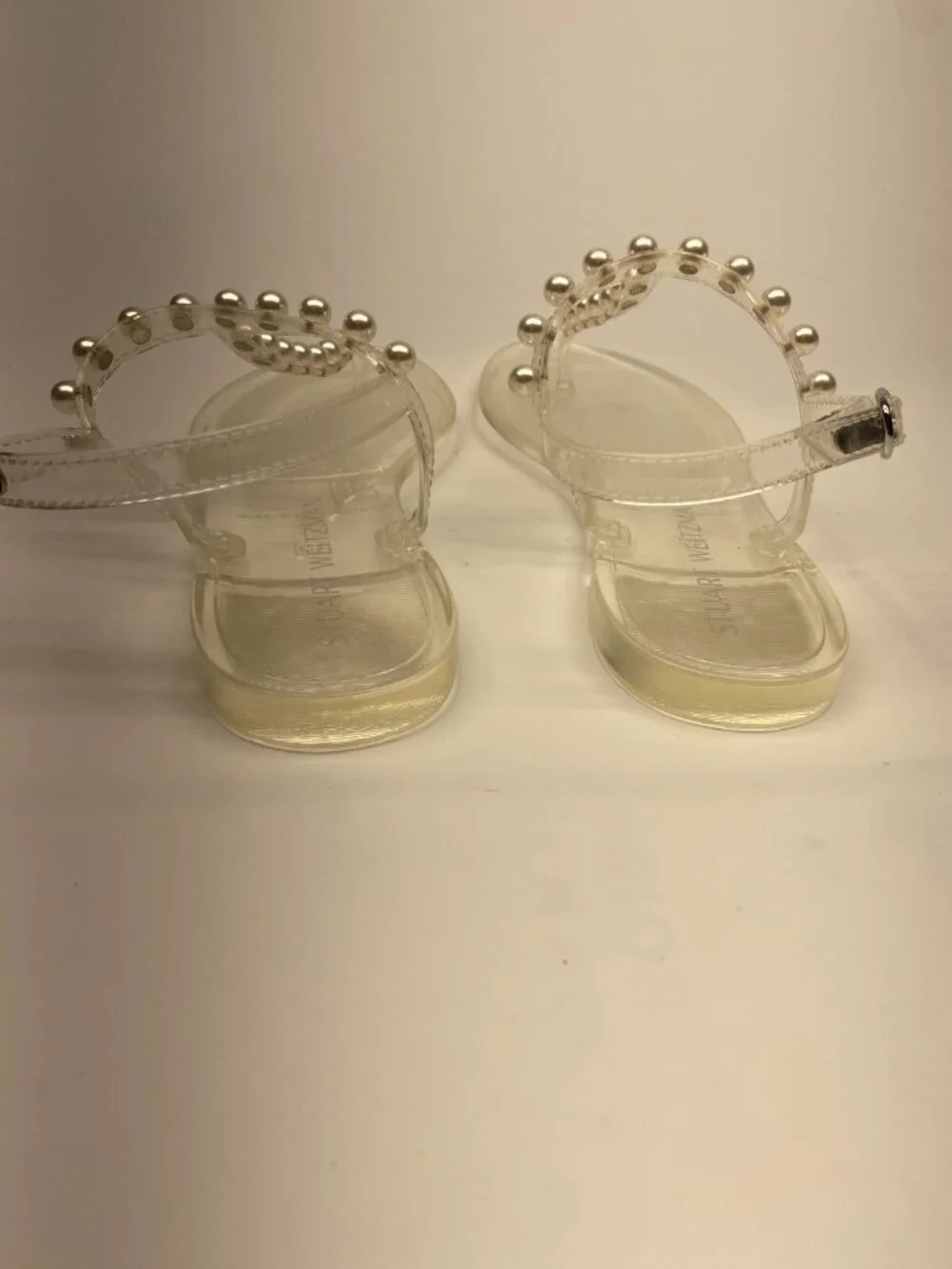 Stuart Weitzman Women's Clear Embellished Thong Sandal Sz 10 B